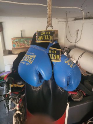 Saco de boxeo con guantes