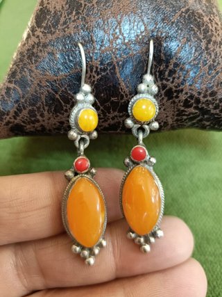 Pendientes antiguos plata y pedrería