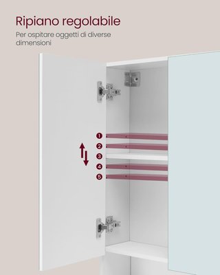 Colección KAILYN - Armario de Baño de Pared con Puertas Espejo, Mueble Colgante de Baño, Espejo, Compartimento Abierto, Estantes Regulables, 16,5 X 90 X 75 Cm, Blanco Nube BBK130W01