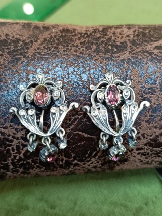 Pendientes Antiguos Plata y Pedrería Morada