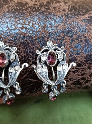Pendientes Antiguos Plata y Pedrería Morada