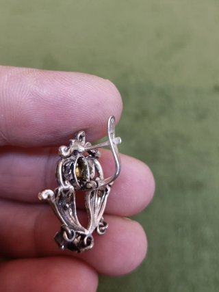 Pendientes Antiguos Plata y Pedrería Morada