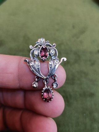 Pendientes Antiguos Plata y Pedrería Morada