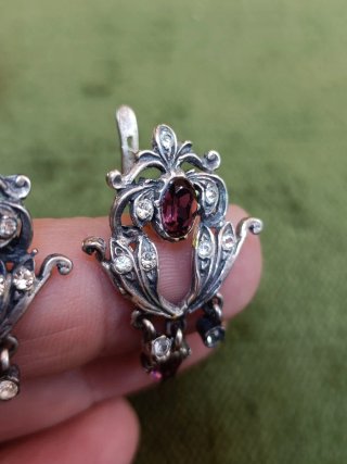 Pendientes Antiguos Plata y Pedrería Morada
