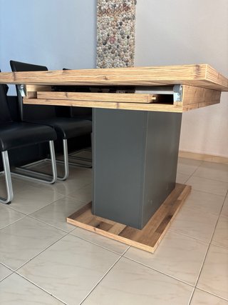 Mesa de comedor extensible madera y gris