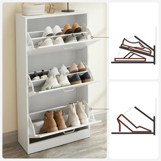Zapatero de 3 Niveles Estante para Zapatos Cajonera con 3 Compartimentos Profundos Color Blanco Regulable, 60 X 24 X 120 Cm (L X P X A) LBC03WT