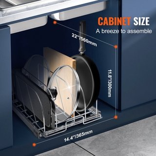 Soporte para Sartenes y Ollas, Organizador Expandible Extraíble para Debajo del Gabinete, Organización de Bandejas para Hornear Galletas, Divisores de Alambre Ajustables, Soporte para Tapas de Ace...
