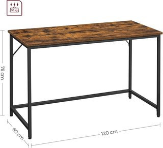 Escritorio para Computadora, Estación de Trabajo, 60 X 120 X 76 Cm, Escritorio de Oficina, Estudio Dormitorio Sala de Estar, Marrón Vintage y Negro Tinta LWD039B01