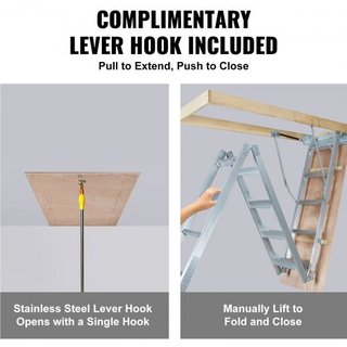 Escalera de Ático Plegable, Capacidad de 158.8 kg, 57.15 cm x 160 cm, Extensión de Aluminio Multiusos, Ligera y Portátil, Se Ajusta a Alturas de Techo de 2.9m-3.7m, Acceso Conveniente a su Ático E...