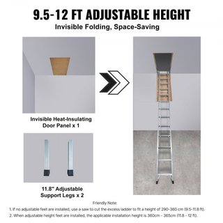 Escalera de Ático Plegable, Capacidad de 158.8 kg, 57.15 cm x 160 cm, Extensión de Aluminio Multiusos, Ligera y Portátil, Se Ajusta a Alturas de Techo de 2.9m-3.7m, Acceso Conveniente a su Ático E...