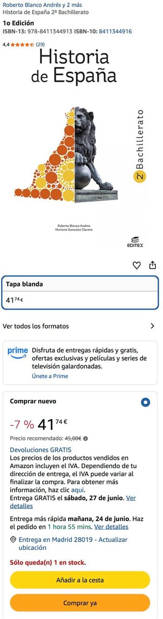 LIBRO NUEVO HISTORIA DE ESPAÑA 2°BACH EDITEX