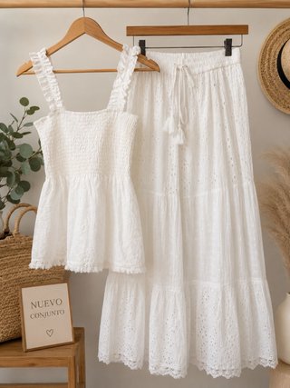 Conjunto Boho Falda y Top Blanco