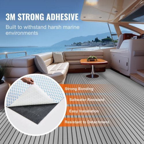 Suelo para Barcos, Cubierta de Espuma EVA 240 x 89.9 cm, Suelo Autoadhesivo Antideslizante, Alfombra Marina de 2.2 m² para Barcos, Yates, Pontones, Cubierta de Kayak