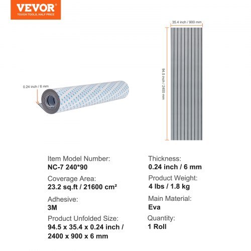 Suelo para Barcos, Cubierta de Espuma EVA 240 x 89.9 cm, Suelo Autoadhesivo Antideslizante, Alfombra Marina de 2.2 m² para Barcos, Yates, Pontones, Cubierta de Kayak