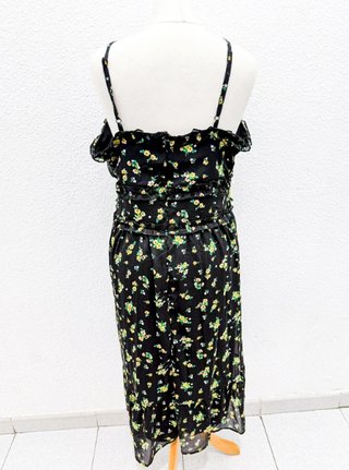Vestido vintage negro flores amarillas XL