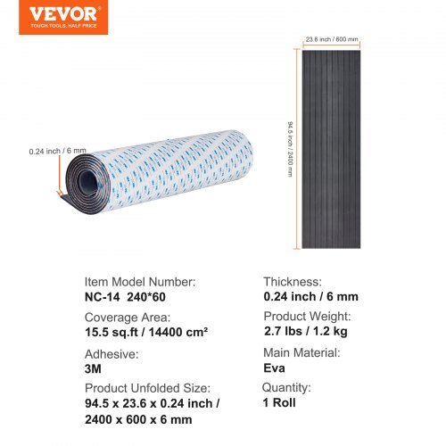 Suelo para Barcos, Cubierta de Espuma EVA 94.5" x 23.6", Suelo Autoadhesivo Antideslizante, Alfombra Marina de 15.5 pies cuadrados para Barcos, Yates, Pontones, Cubierta de Kayak