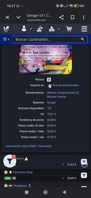 Gengar EX phantom forces Carta Pokémon