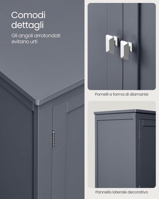 Mueble de Baño, Mueblecito de Baño, Credenza de Cocina, Armario con 4 Puertas, Estantes Regulables, 30 X 60 X 110 Cm, Gris Pizarra BBC552G01