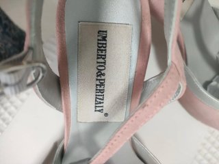 Zapatos tacón rosa y plata