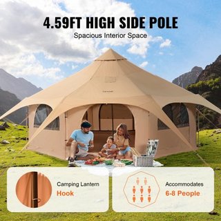 Carpa de Lona, 4 Estaciones 5 m/16.4 ft Carpa en Forma de Campana, Carpa de Lona para Acampar con Salida para Estufa, Carpa Yurt Transpirable para hasta 8 Personas, Acampada Familiar, Caza, Fiesta...