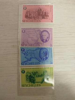 Lote 4 Sellos Seychelles Historia EE.UU.