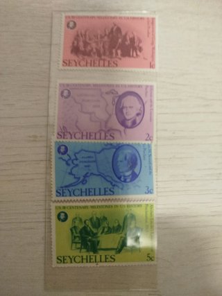 Lote 4 Sellos Seychelles Historia EE.UU.