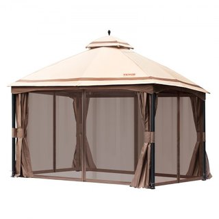 Gazebo de Patio para 10-12 Personas, 10 x 13 PIES Gazebo de Jardín, con Mosquitera, Estructura de Metal y Poliéster 180G Recubierto de PU, Refugio de Dosel Exterior para Patio, Jardín, Césped, Jar...