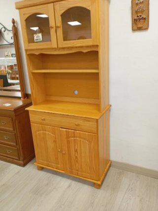 Alacena rústica pino miel con puertas de cristal