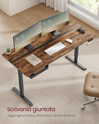 Escritorio Eléctrico Ajustable en Altura, Tablero de Mesa 70 X 160 Cm, Ajustable Continuamente, Función de Memoria con 4 Alturas, Marrón Vintage y Negro Tinta LSD116X01