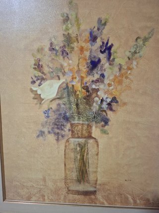 Cuadro floral texturizado con marco vintage