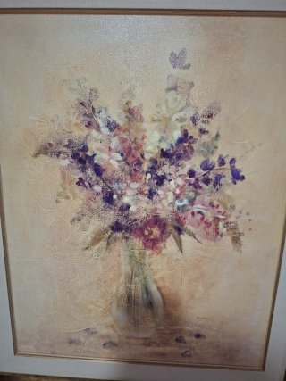 Cuadro floral texturizado con marco vintage