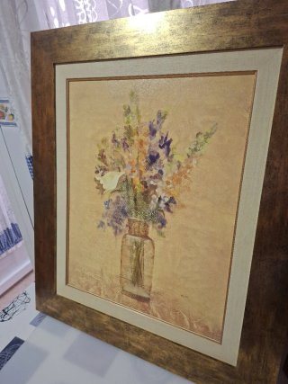 Cuadro floral texturizado con marco vintage