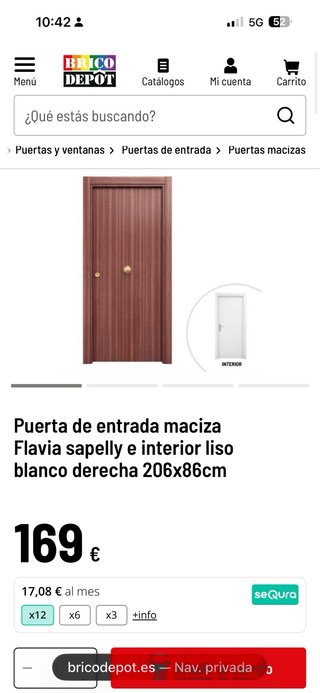 Puerta de entrada maciza madera sin uso / nueva