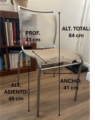 4 Sillas Metal Cuerda Beige/Plata