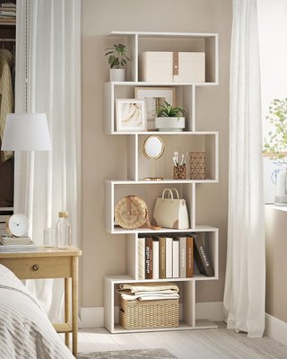 Estantería de 6 Niveles, Librería, 24 X 70 X 191,6 Cm, Divisor de Habitación, Organizador de Cubos, Estilo Moderno, para Sala de Estar, Dormitorio, Oficina, Blanco LBC61WT