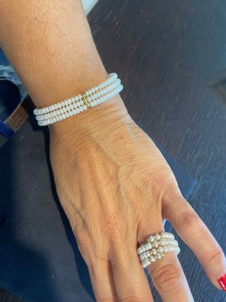 Set Bracciale e Anello Perle Bianche e Oro