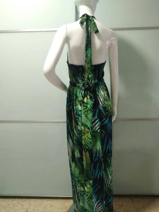 Vestido largo estampado tropical M