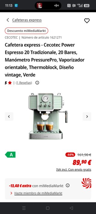 Cafetera Cecotec Power Espresso 20