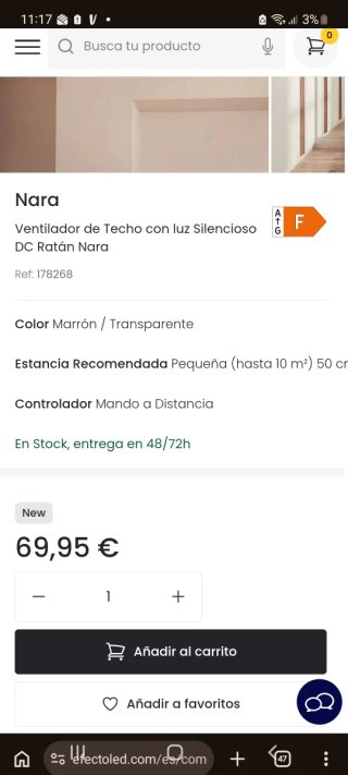 Ventilador de techo con luz ratán. Nuevo