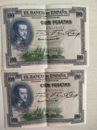 2 Billetes 100 Pesetas España 1925 Serie Correlati