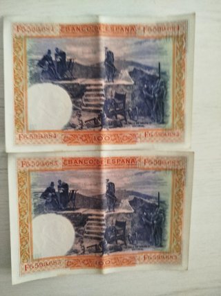2 Billetes 100 Pesetas España 1925 Serie Correlati