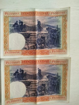 2 Billetes 100 Pesetas España 1925 Serie Correlati