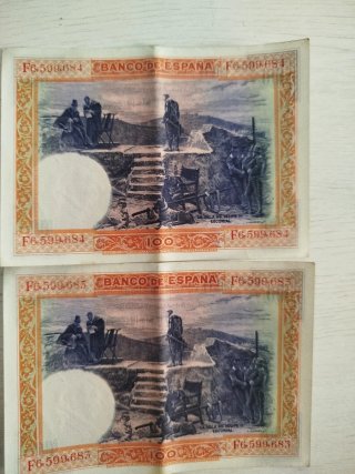 2 Billetes 100 Pesetas España 1925 Serie Correlati