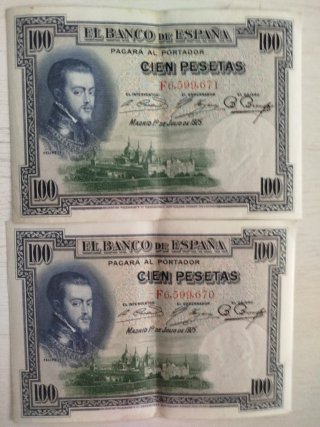 2 Billetes 100 Pesetas Banco de España Serie Corre
