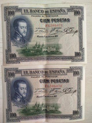 2 Billetes 100 Pesetas Banco de España Serie Corre