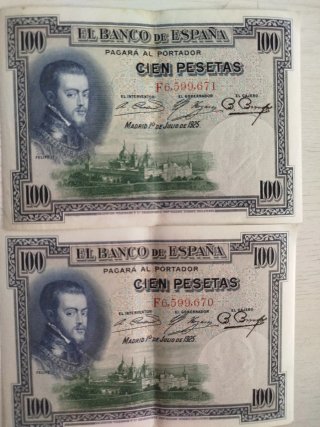 2 Billetes 100 Pesetas Banco de España Serie Corre