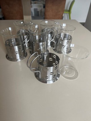 6 Vasos de Vidrio con Soporte Metálico