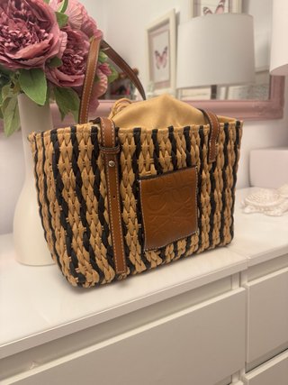 Bolso Loewe Paja Rayas Marrón Negro