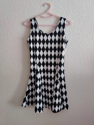 Vestido vintage rombos blanco y negro