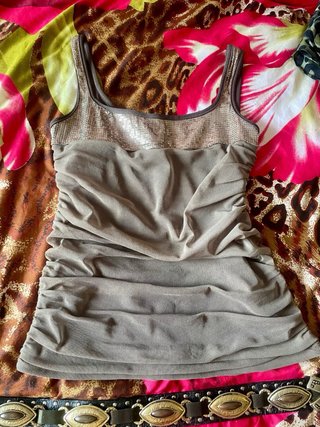Top caqui Oltre lentejuelas talla S